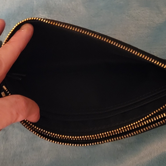 Coach Dark Blue Leather Wristlet With Double Zippers